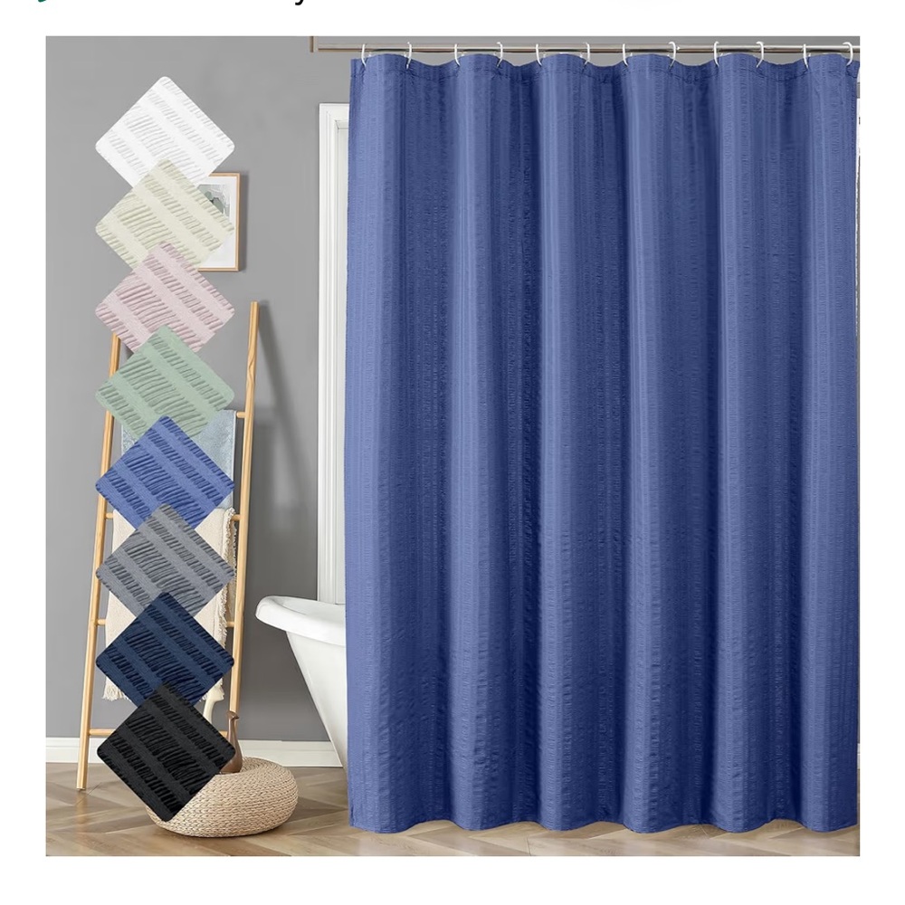 Aiyufeng Extra Long Royal Blue Shower Curtain 72x96 Inch Long, hooks included